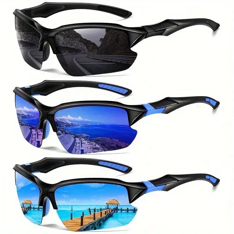 3-Pack High-Performance Polarized Sports Sunglasses - Unisex Wrap-Around Design for Fishing, Cycling & Outdoor Activities | Comfortable for Travel, Running & Driving