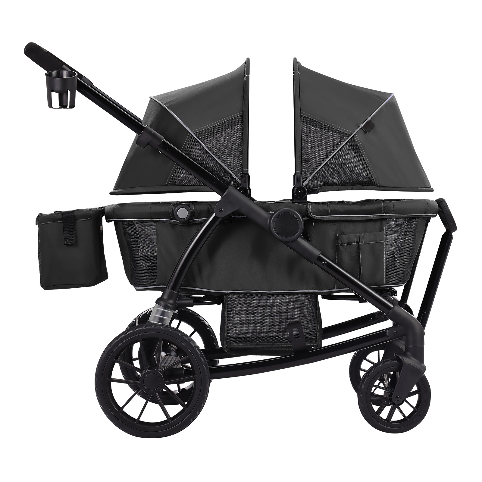VEVOR All-Terrain Stroller Wagon, 2 Seats Foldable Expedition 2-in-1 Collapsible Wagon Stroller, Includes Canopy, Parent Organizer, Snack Tray & Cup Holders, 55lbs for Single Seat, Dark Grey/Black