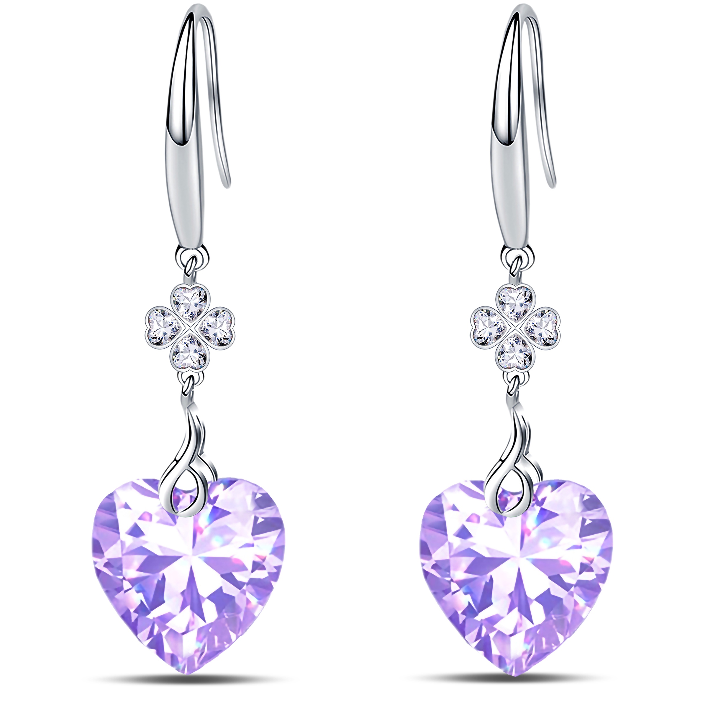 925 Sterling Silver 5A Pure Brillant Heart Cut 10mm Cubic Zirconia Love Heart Dangle Earrings for Women