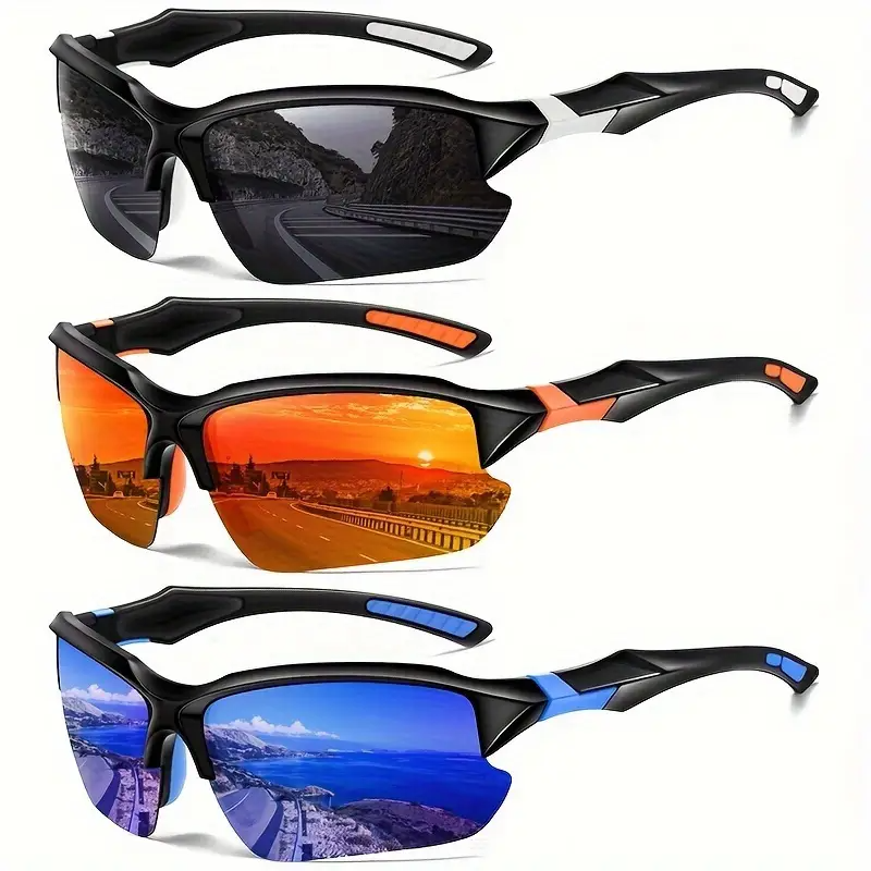3-Pack High-Performance Polarized Sports Sunglasses - Unisex Wrap-Around Design for Fishing, Cycling & Outdoor Activities | Comfortable for Travel, Running & Driving