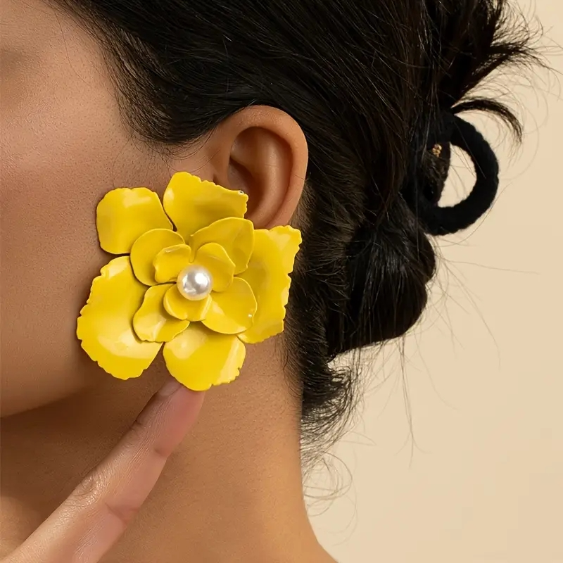 Lxalry 1 pair of women's fashion earrings spring and summer holiday style geometric double-layer flower shape white, red, yellow, purple and black earrings suitable for daily use and vacation travel to wear as a Mother's Day girlfriend birthday gift