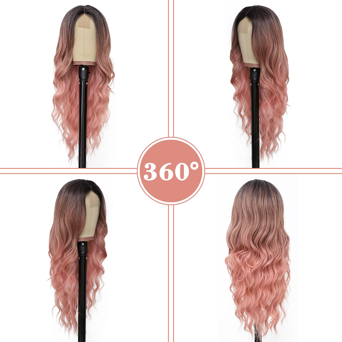 Long Ombre Blonde Wavy Wig for Women 26 Inch Middle Part Curly Wavy Wig Natural Looking Synthetic Heat Resistant Fiber Wig for Daily Party Use