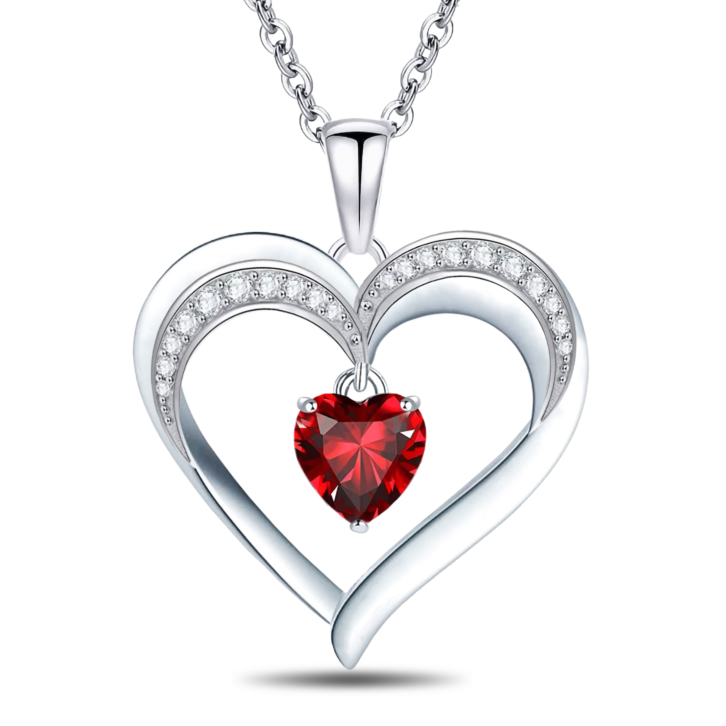 Emma Manor 18k White Gold Plated 5A Heart Shape Cubic Zirconia Love Heart Pendant Necklace for Women
