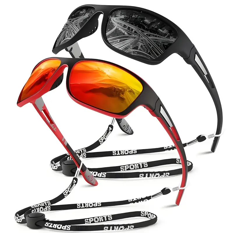 1/ 2pcs Fashion Packaged Anti-Glare Sunglasses Set with Eyewear Strap – Unisex Design for Fishing, Cycling &amp; Outdoor Adventures, Ideal for Travel &amp; Daily Wear