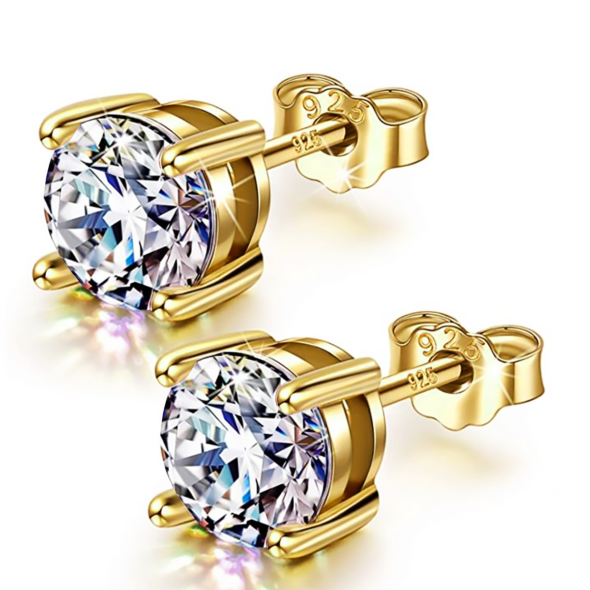 "Emma Manor 925 Sterling Silver 7mm 5A Round Cut Cubic Zirconia Stud Earring "