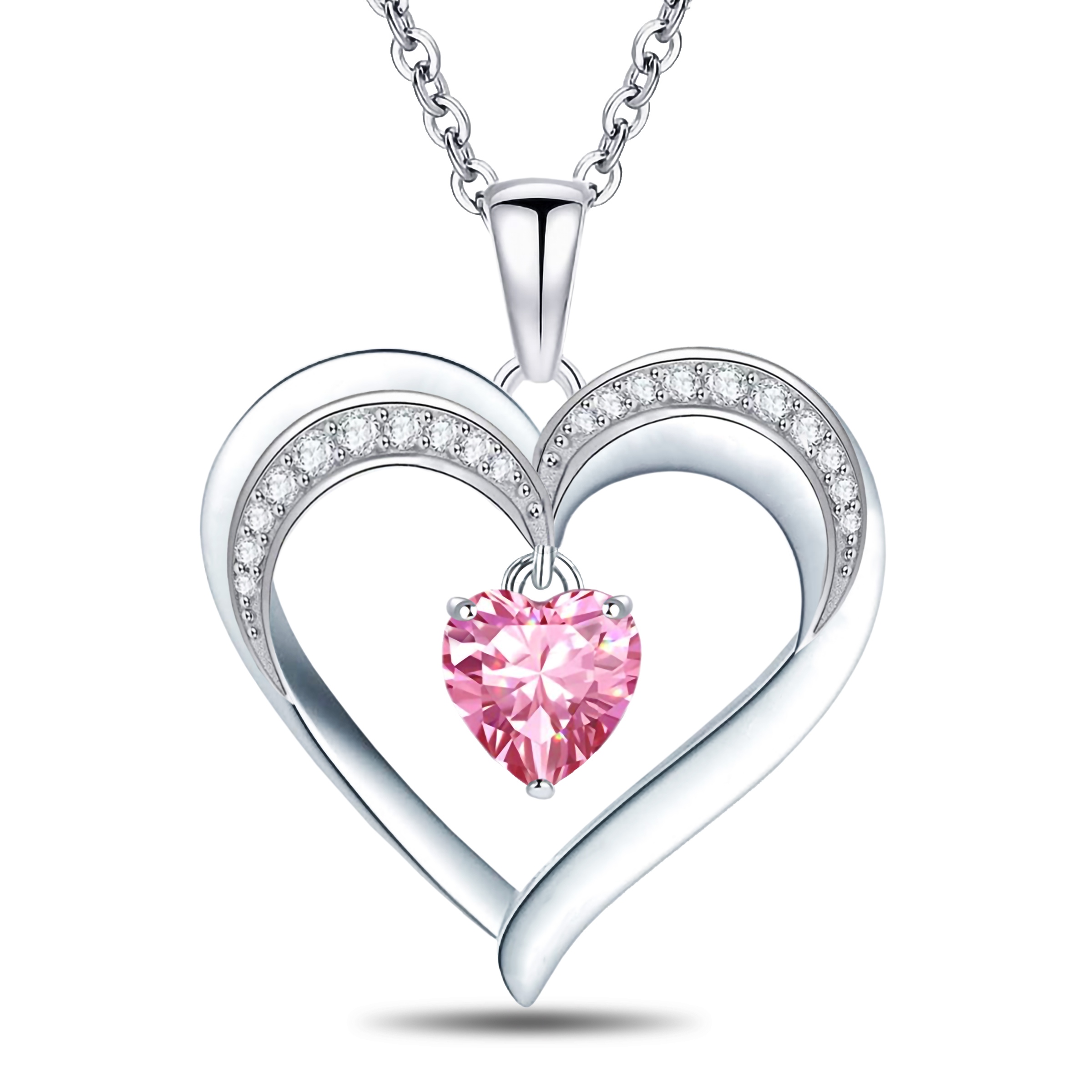 Emma Manor 18k White Gold Plated 5A Heart Shape Cubic Zirconia Love Heart Pendant Necklace for Women