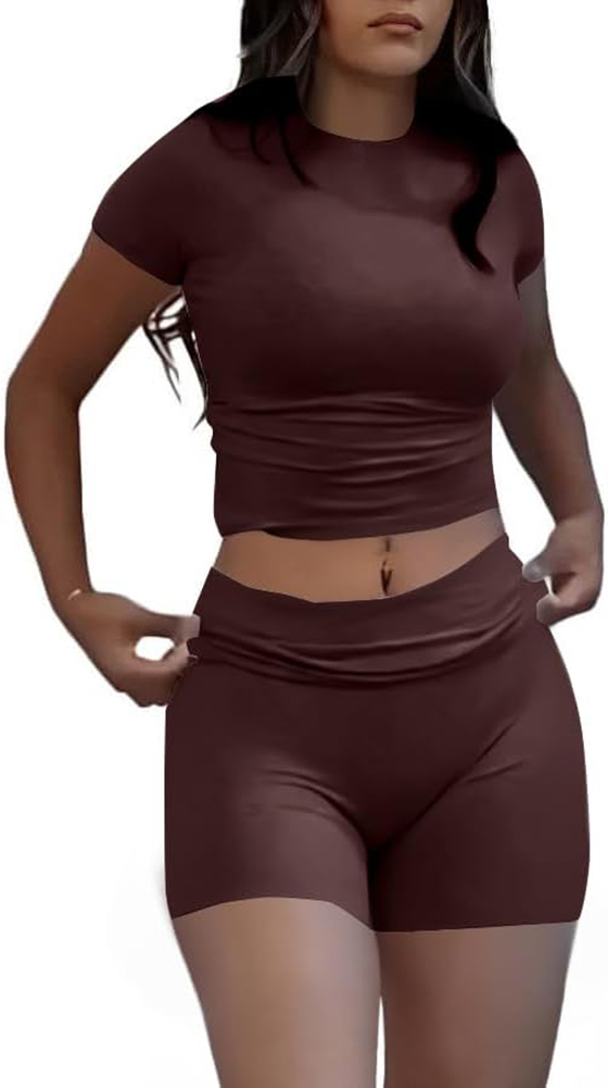 Leisure sports two-piece set, short sleeved high waisted foldable bell bottom pants, shorts, sportswear, streetwear