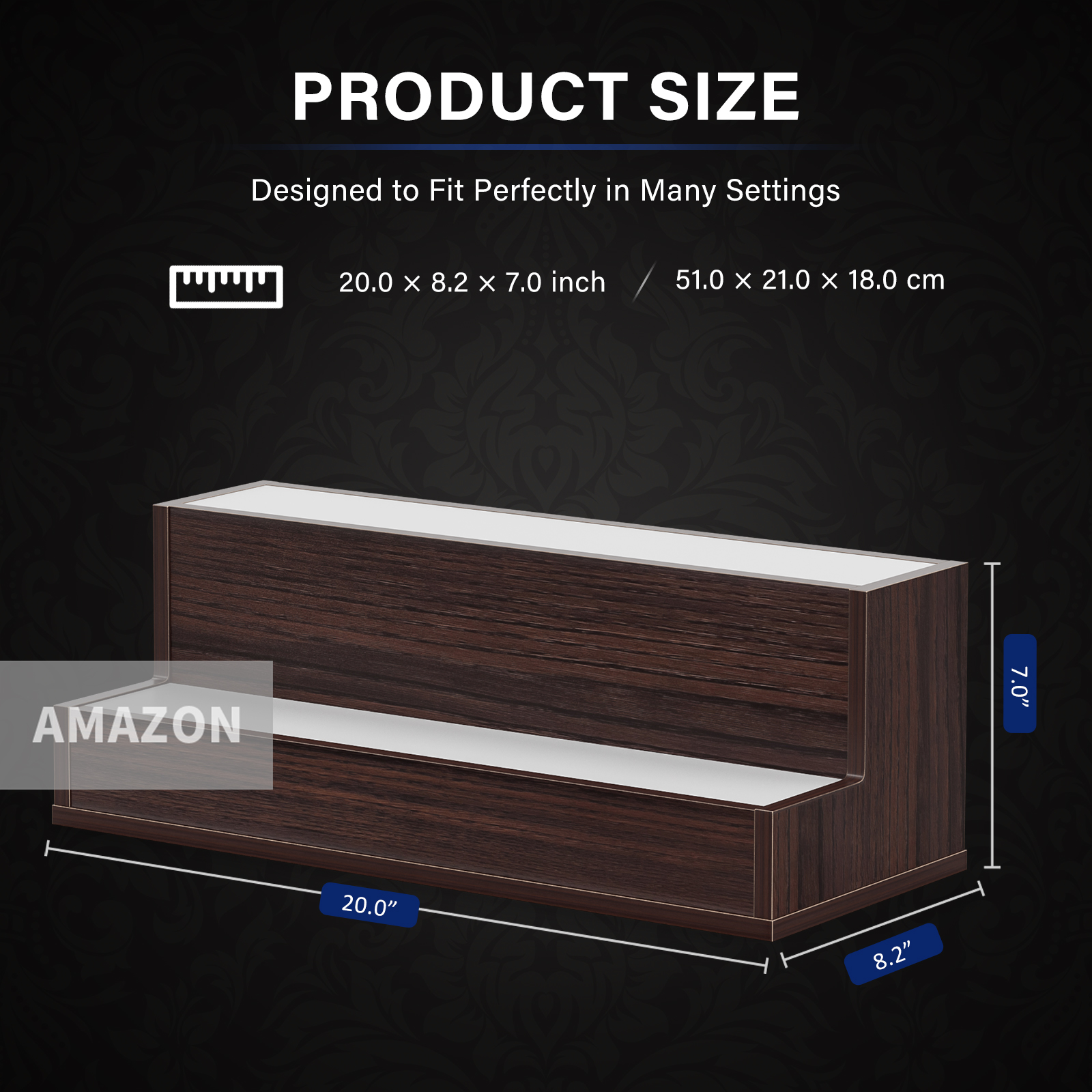 LED Lighted Liquor Bottle Display Shelf, 20 Inch Bar Display Shelf, DIY Illuminated Bottle Shelf with App &amp; Remote Control, 2 Step Freestanding Holding Bottles for Home Bar, Party, Walnut