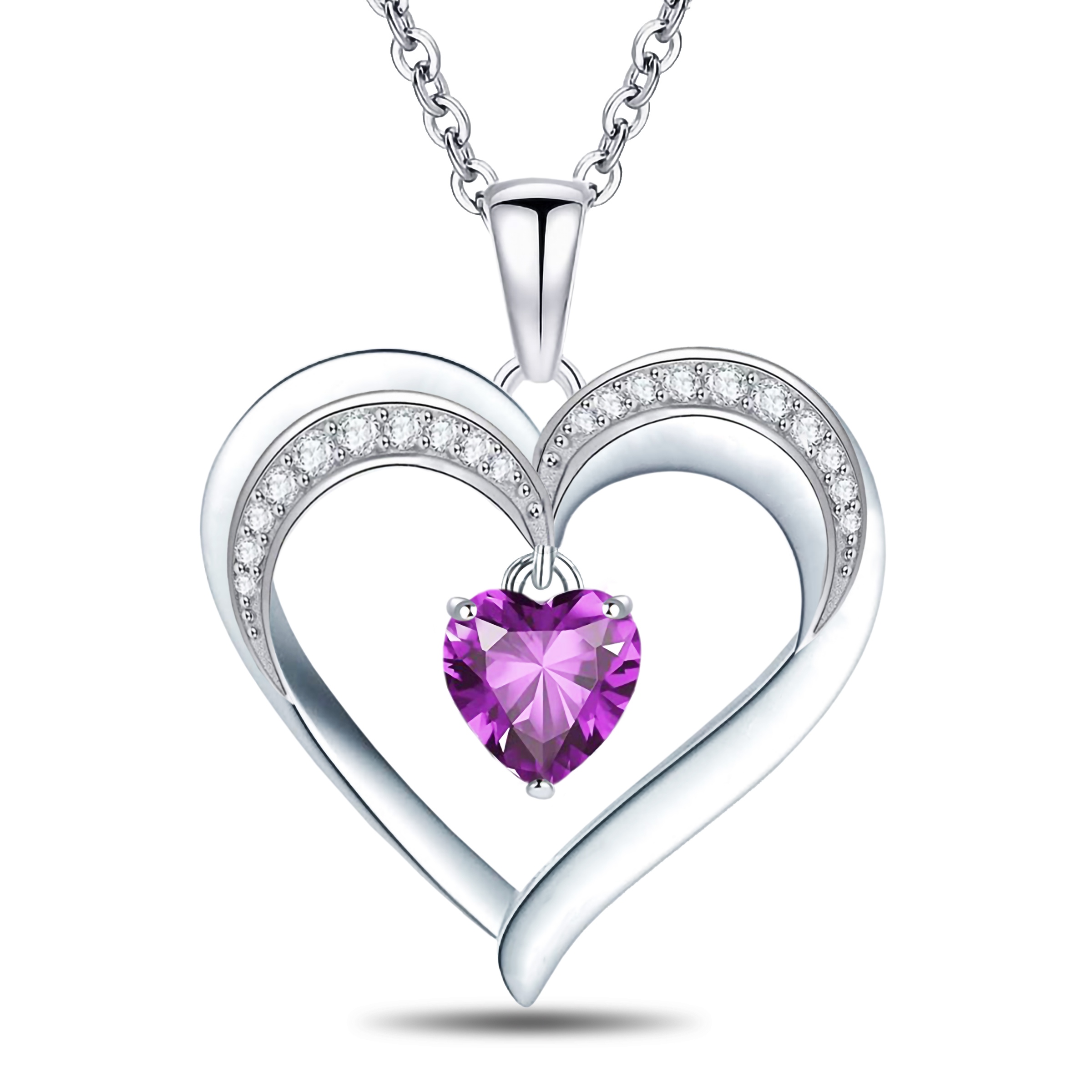 Emma Manor 18k White Gold Plated 5A Heart Shape Cubic Zirconia Love Heart Pendant Necklace for Women