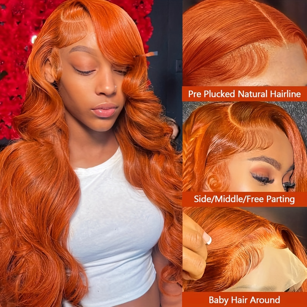 30 Inch 13X4 Ginger Orange Lace Front Wigs Pre Plucked 180% Density Body Wave Lace Front Wigs for Women Invisible HD Lace Frontal Wig
