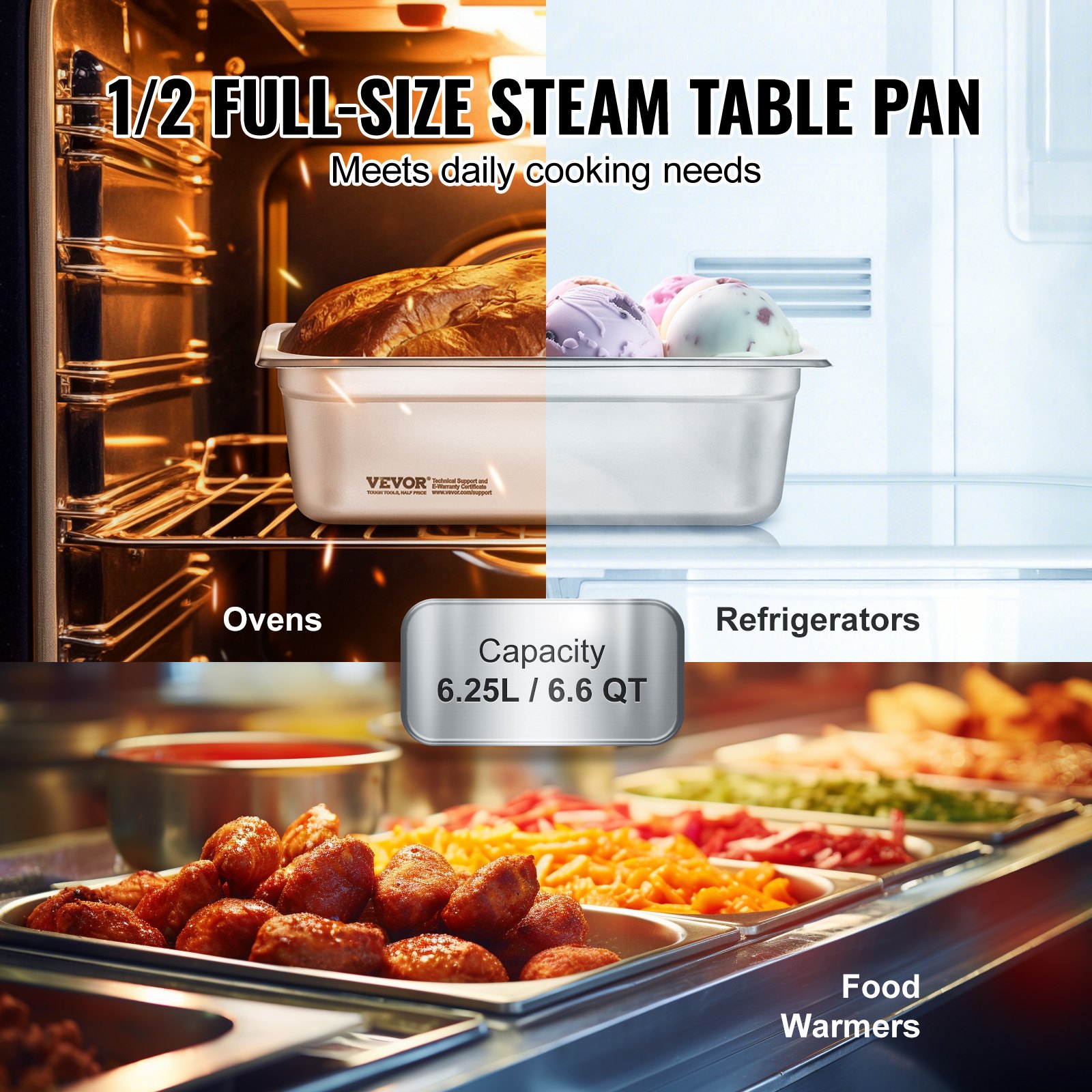 VEVOR 8 Pack Hotel Pans, 1/2 Size Anti-Jam Steam Pan with Lid, 0.8mm Thick Stainless Steel Steam Table Pan, 4-Inch Deep Commercial Table Pan, Catering Storage Food Pan, for Industrial &amp; Scientific