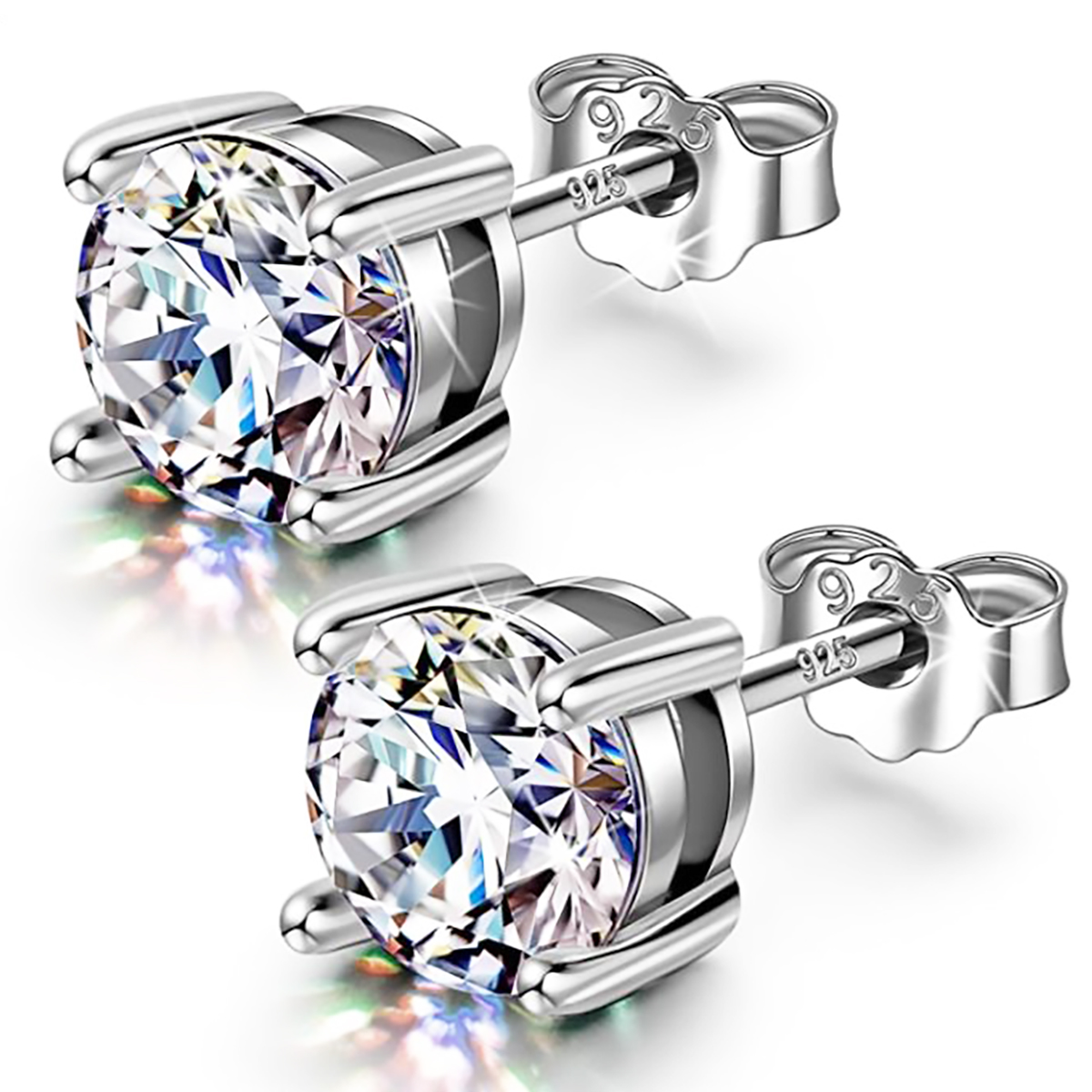 "Emma Manor 925 Sterling Silver 7mm 5A Round Cut Cubic Zirconia Stud Earring "