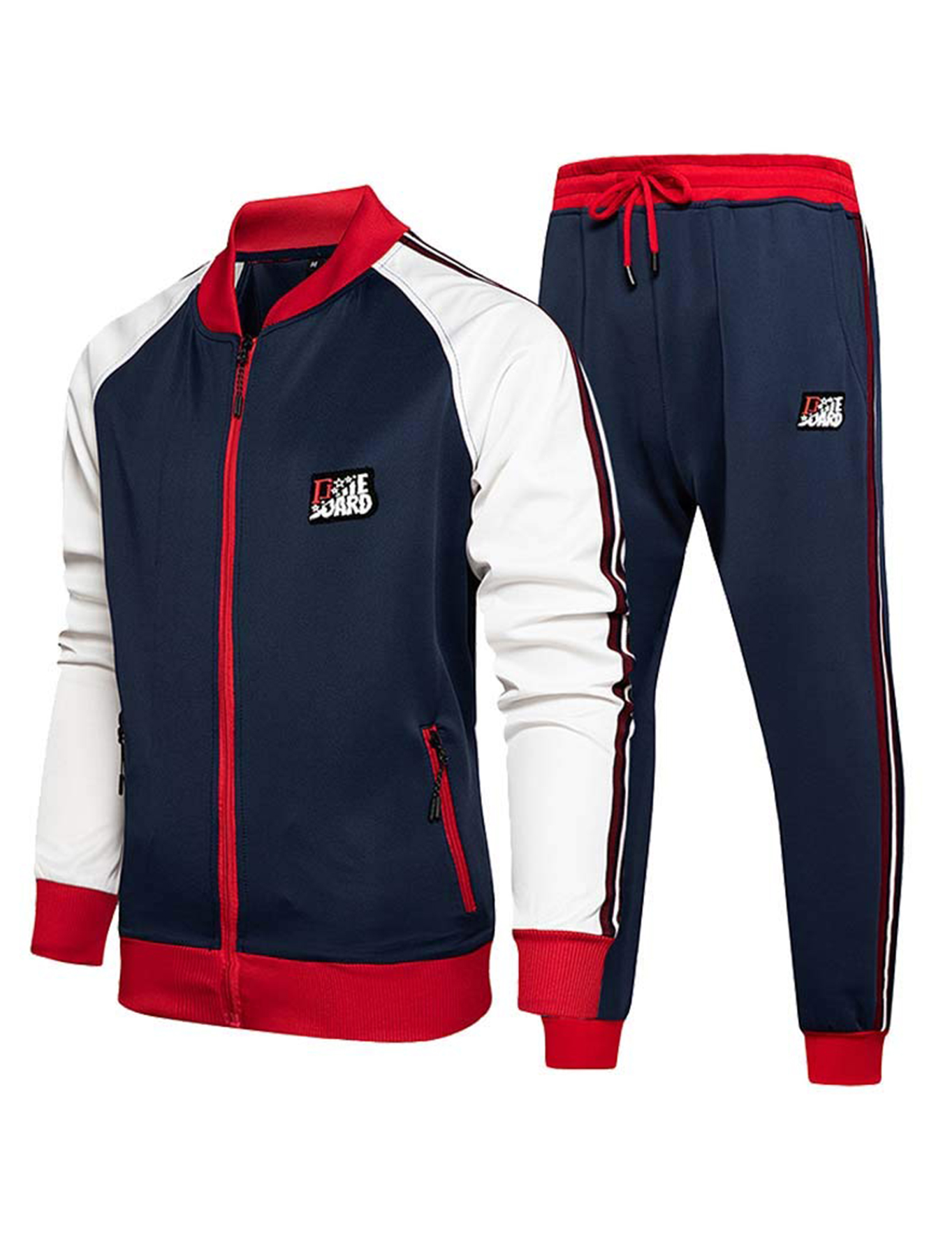 Men's Leisure Sports Suit, Spring And Autumn Jacket And Pants, 2 Fashion Sports Clothing, Youth Fashion Trend, Color Contrast Design Leisure Sports Four Seasons Suitable Clothing, Suitable