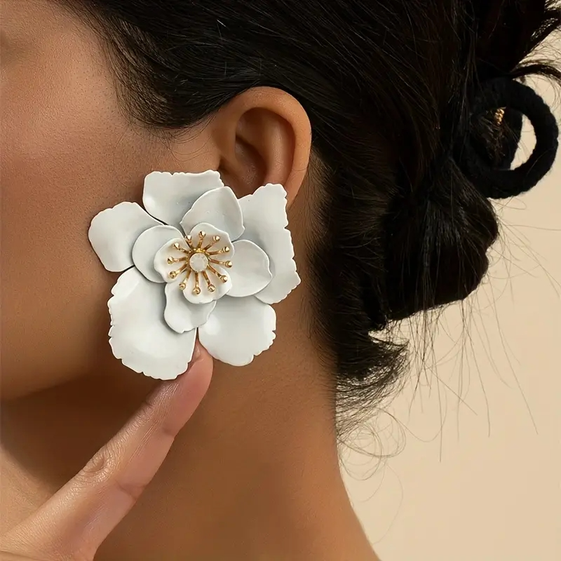 Lxalry 1 pair of women's fashion earrings spring and summer holiday style geometric double-layer flower shape white, red, yellow, purple and black earrings suitable for daily use and vacation travel to wear as a Mother's Day girlfriend birthday gift