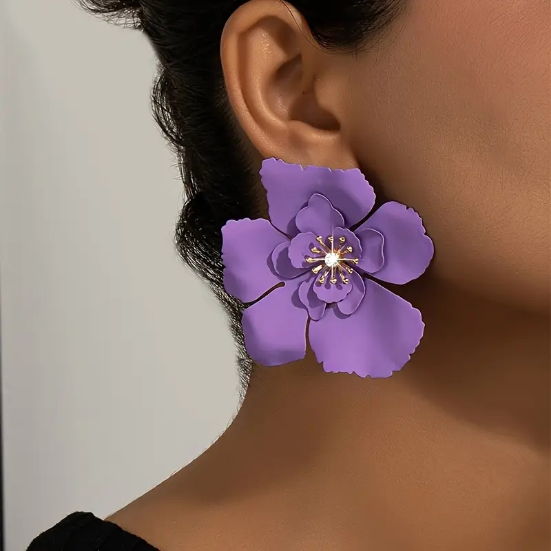 Lxalry 1 pair of women's fashion earrings spring and summer holiday style geometric double-layer flower shape white, red, yellow, purple and black earrings suitable for daily use and vacation travel to wear as a Mother's Day girlfriend birthday gift
