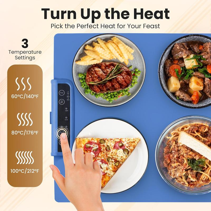 Electric Warming Tray, Food Heating Pad, Maximum Temperature Adjustable, Food Warmer, Portable Kitchen Utensil Pad