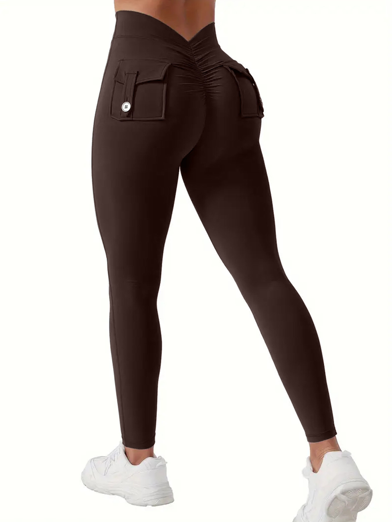 Women's V-back leggings with pockets, exercise leggings, abdominal control, hip lifting, gym yoga leggings