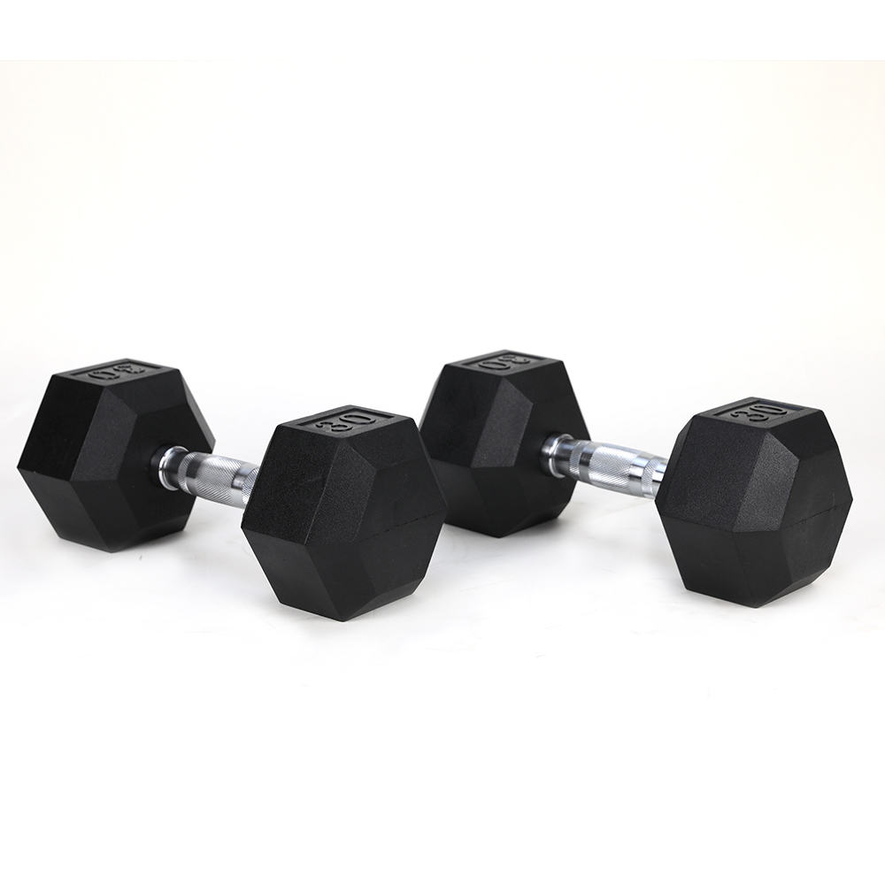 A4A 30LB×2piece HDRS  Rubber Coated Solid Cast Iron Dumbbell with Contoured Chrome Handle, Hexagon Head
