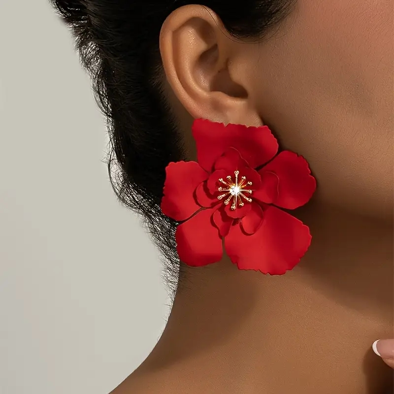 Lxalry 1 pair of women's fashion earrings spring and summer holiday style geometric double-layer flower shape white, red, yellow, purple and black earrings suitable for daily use and vacation travel to wear as a Mother's Day girlfriend birthday gift
