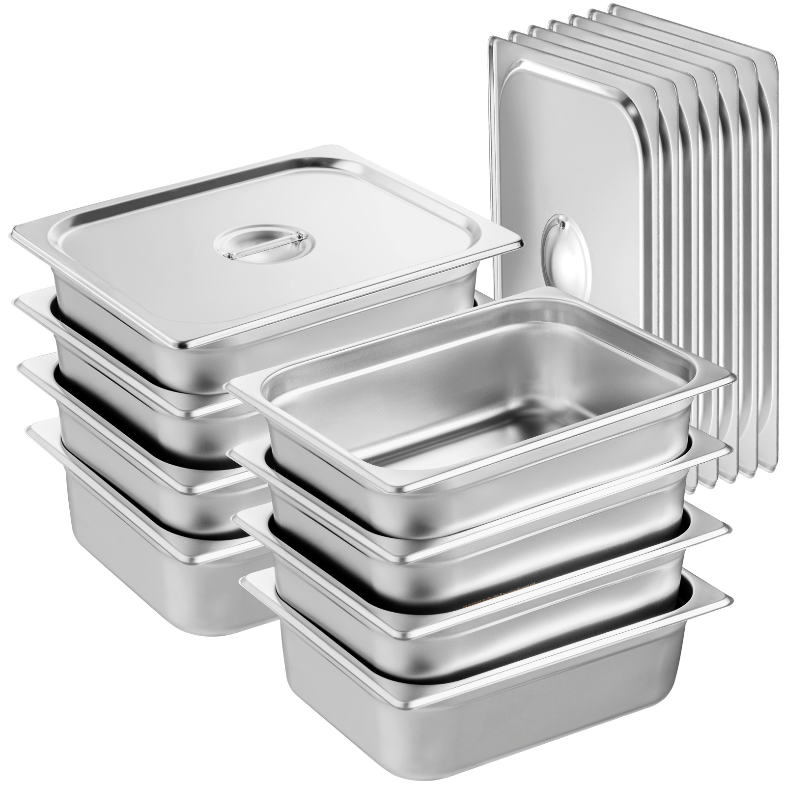 VEVOR 8 Pack Hotel Pans, 1/2 Size Anti-Jam Steam Pan with Lid, 0.8mm Thick Stainless Steel Steam Table Pan, 4-Inch Deep Commercial Table Pan, Catering Storage Food Pan, for Industrial &amp; Scientific