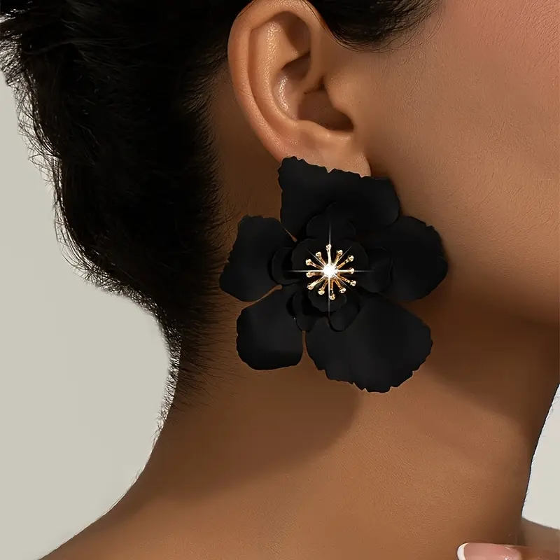 Lxalry 1 pair of women's fashion earrings spring and summer holiday style geometric double-layer flower shape white, red, yellow, purple and black earrings suitable for daily use and vacation travel to wear as a Mother's Day girlfriend birthday gift