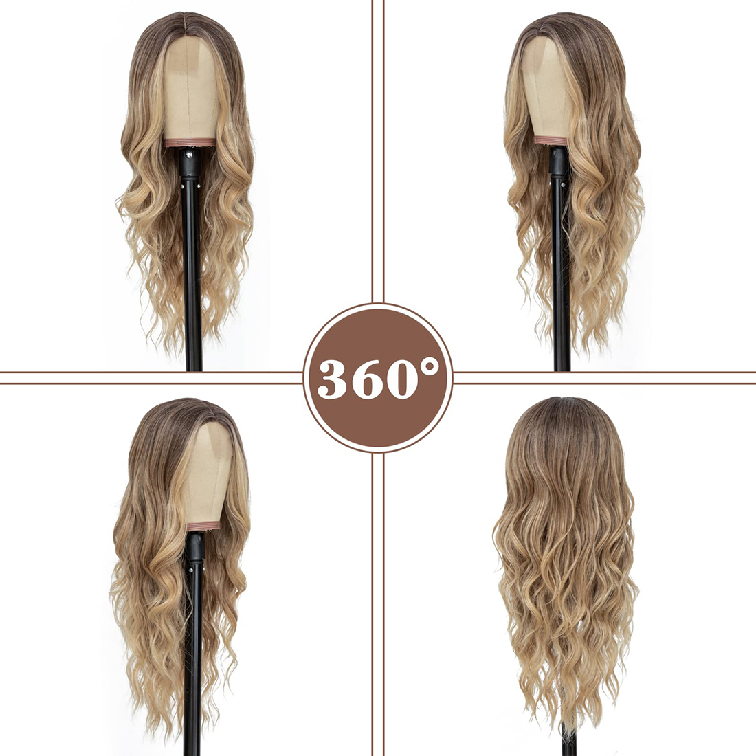 Long Ombre Blonde Wavy Wig for Women 26 Inch Middle Part Curly Wavy Wig Natural Looking Synthetic Heat Resistant Fiber Wig for Daily Party Use