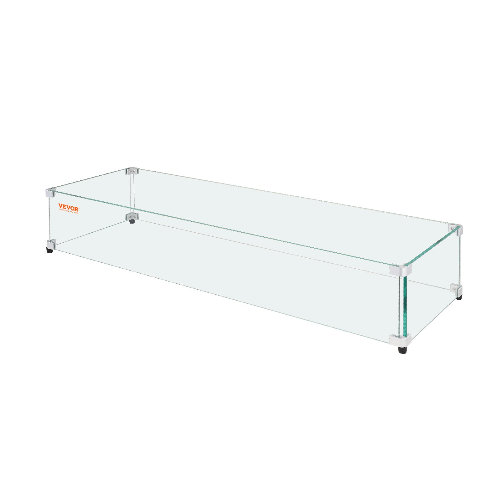 VEVOR Glass Wind Guard for Rectangular Fire Pit Table 31 x 12.5 x 6.5 Inch, 0.31 inch Thick and Sturdy Tempered Glass Panel with Hard Aluminum Corner Bracket & Rubber Feet, Easy to Assemble