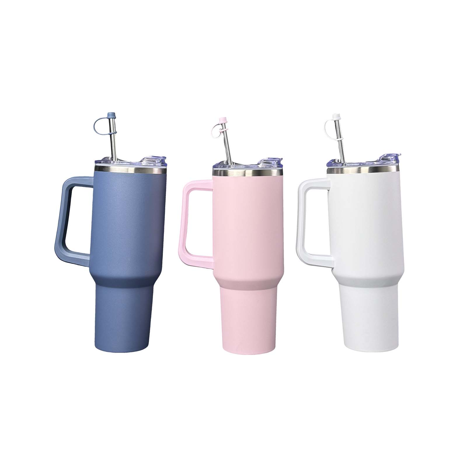 40oz/1200ml stainless steel car thermos, stainless steel straw coffee cup, PP handle for easy carrying