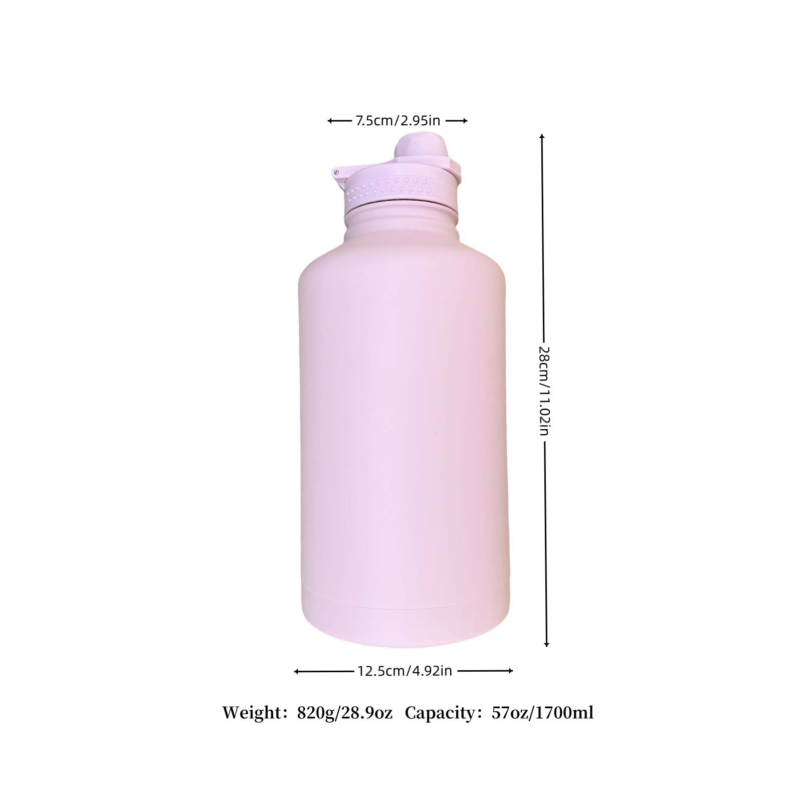 57oz/1700ml stainless steel outdoor insulated water bottle, large capacity with straw, pull ring for easy carrying