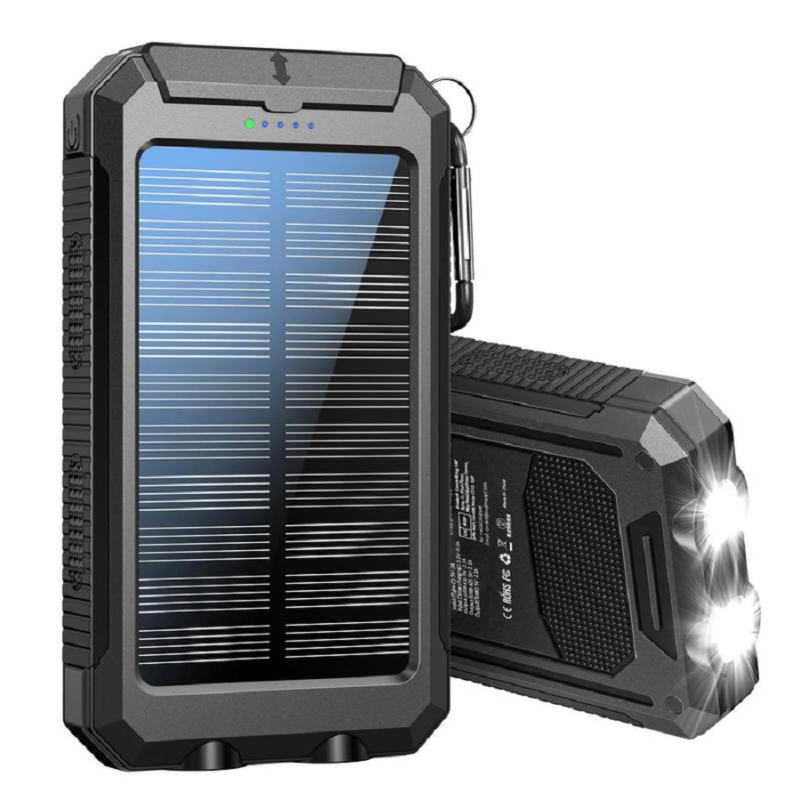 Solar charger, 8000mAh portable solar power for all mobile phones, waterproof battery pack, outdoor external backup power charger dual USB 5V output /LED flashlight, perfect for camping trips