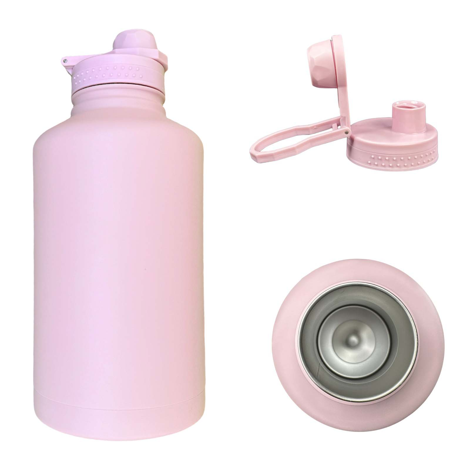 57oz/1700ml stainless steel outdoor insulated water bottle, large capacity with straw, pull ring for easy carrying