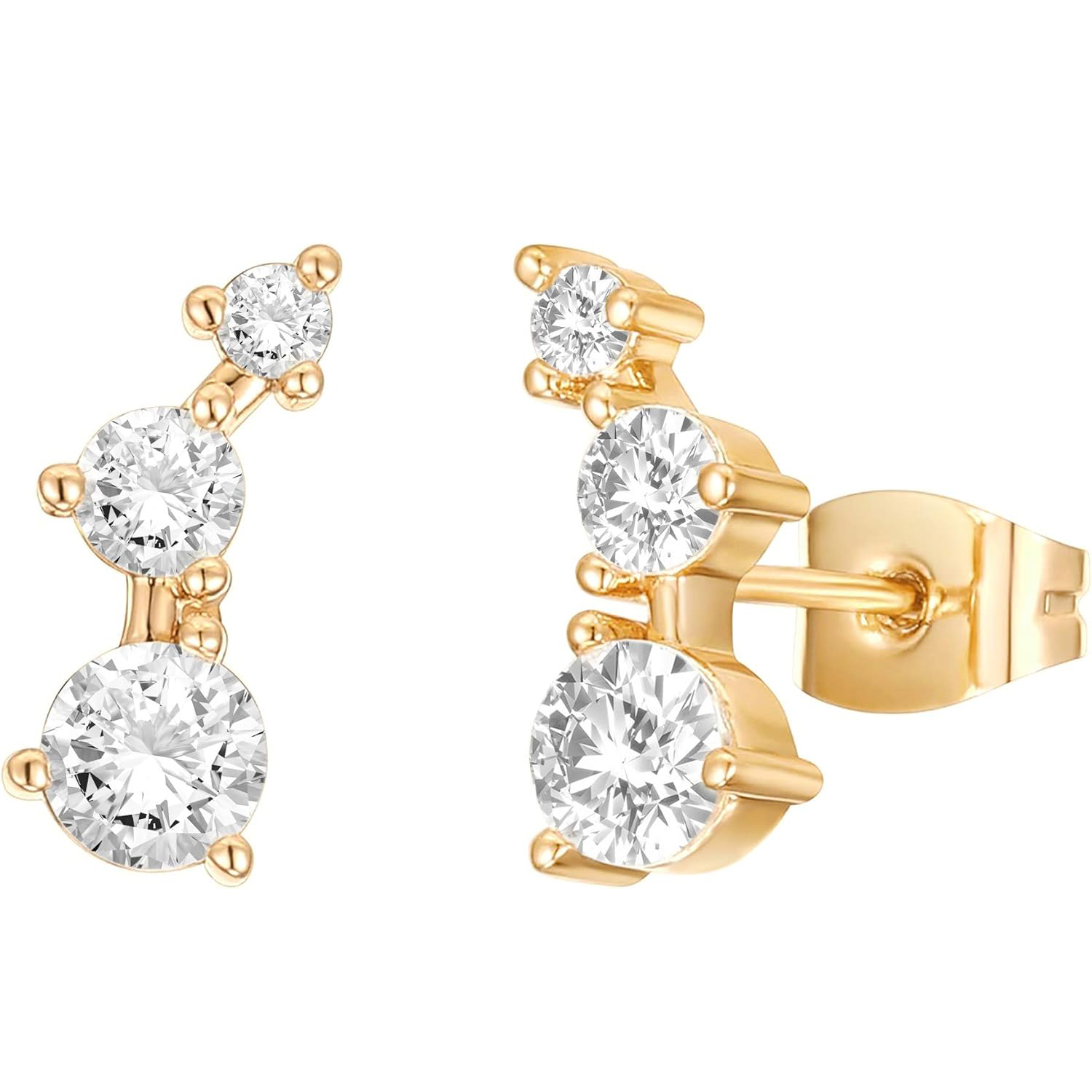 "1 pair 14K Gold Plated Cubic Zirconia Ear Crawler Earrings - Faux Diamond Arrow Ear Climber Fashion Earrings for Women, Prefect gift for Birthday/ Christmas/ New Year's Eve/ Anniversary/ Mother's day "
