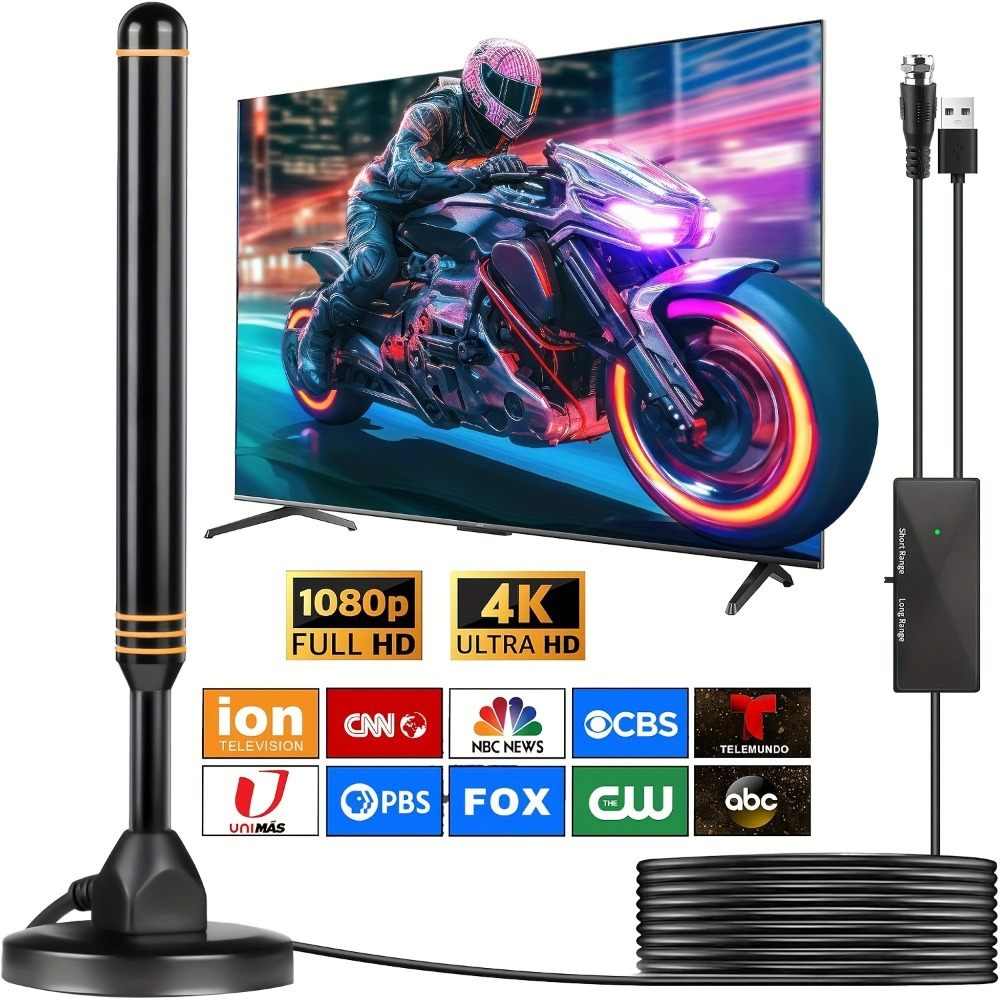 2025 Upgraded Indoor TV Antenna - Ultra Long Range Reception (8000 + miles) Signal Enhancement with Amplifier, Support for 4K/8K high definition digital channels (ABC/CBS/NBC/Fox/PBS), USB