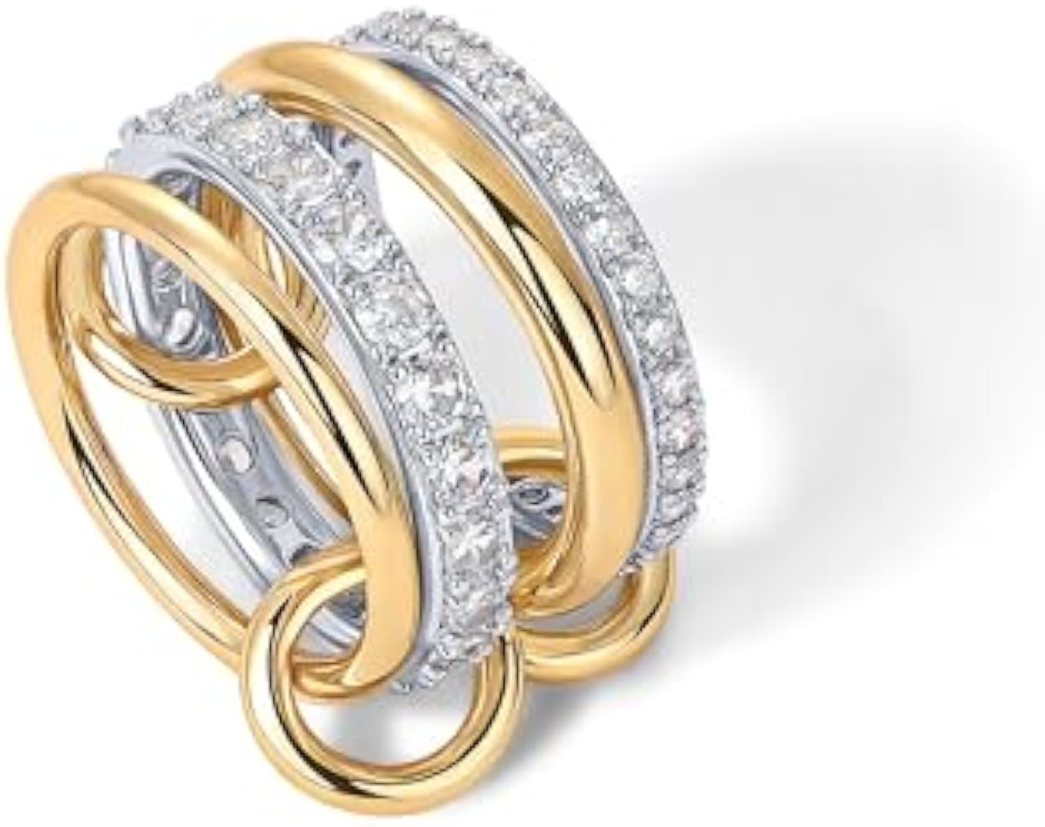 Lxalry 18K Gold Plated Interlocked Stackable Rings for Women – Non-Tarnish Cubic Zirconia Multi-Band Statement Ring, Summer Gift Jewelry for Daily Outfits and Outdoor Fun