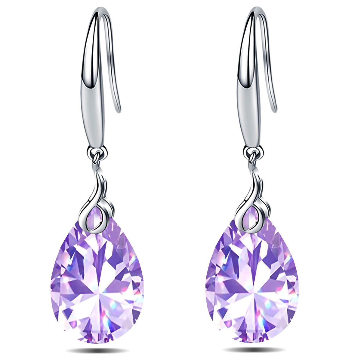 925 Sterling Silver 9x13mm Pear Shape Cubic Zirconia Drop Earrings for Women