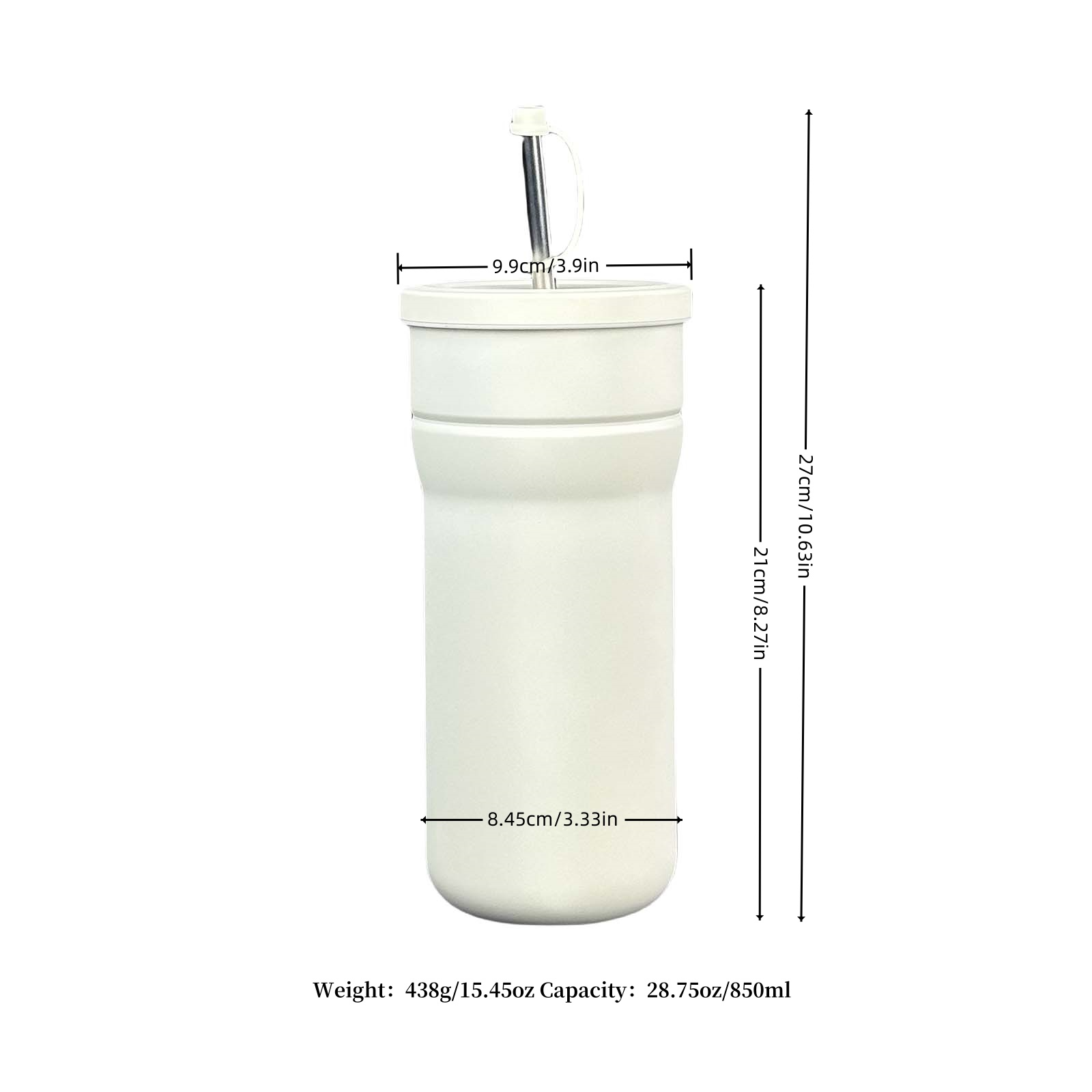 28.75oz/850ml stainless steel straw cup, insulated coffee cup for car