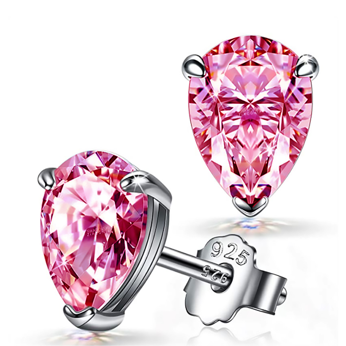 "Emma Manor 925 Sterling Silver Pear Shape 5A Cubic Zirconia Stud Earring "