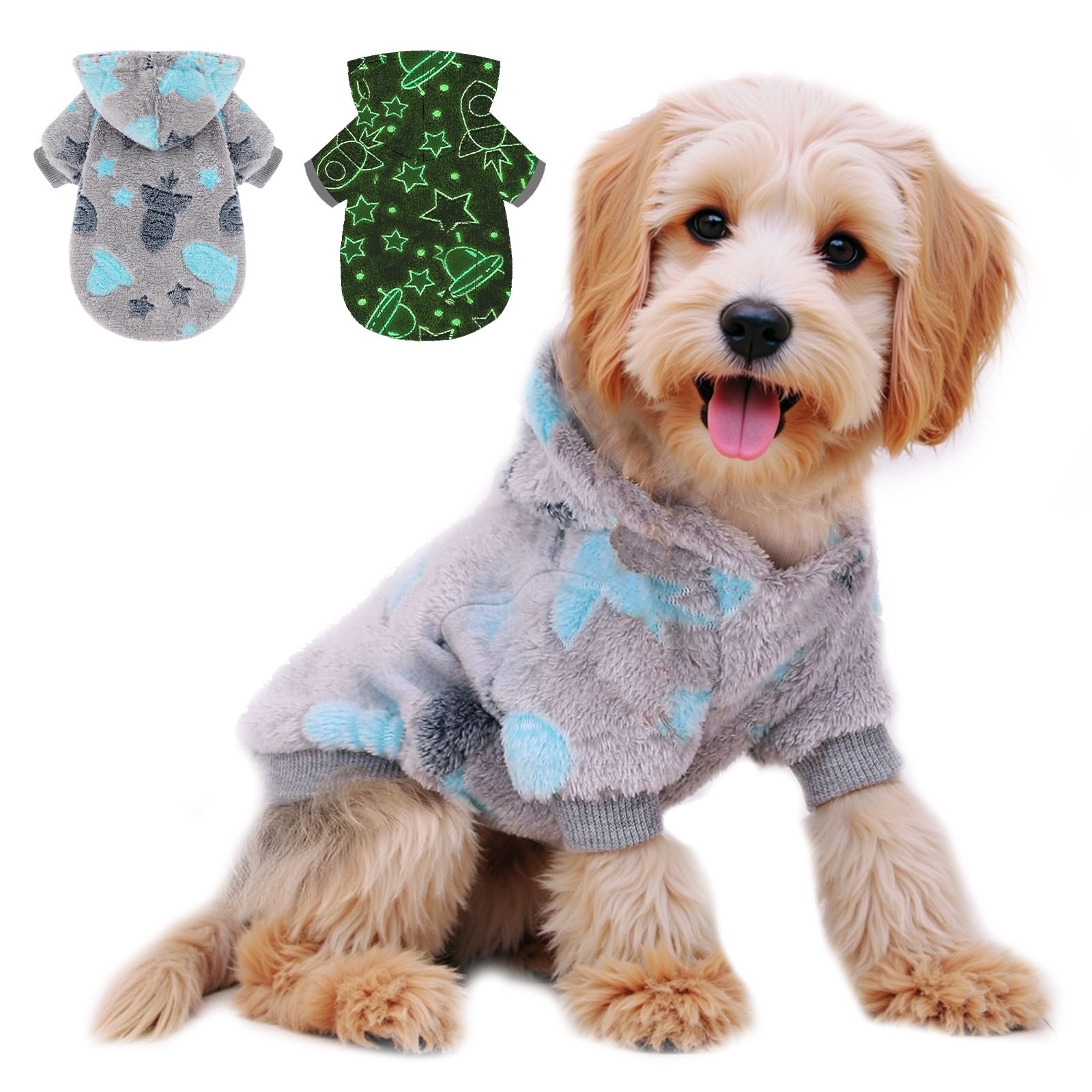 Warm Winter Dog Hoodie Soft Velvet Puppy Sweater Reflective Breathable D1006