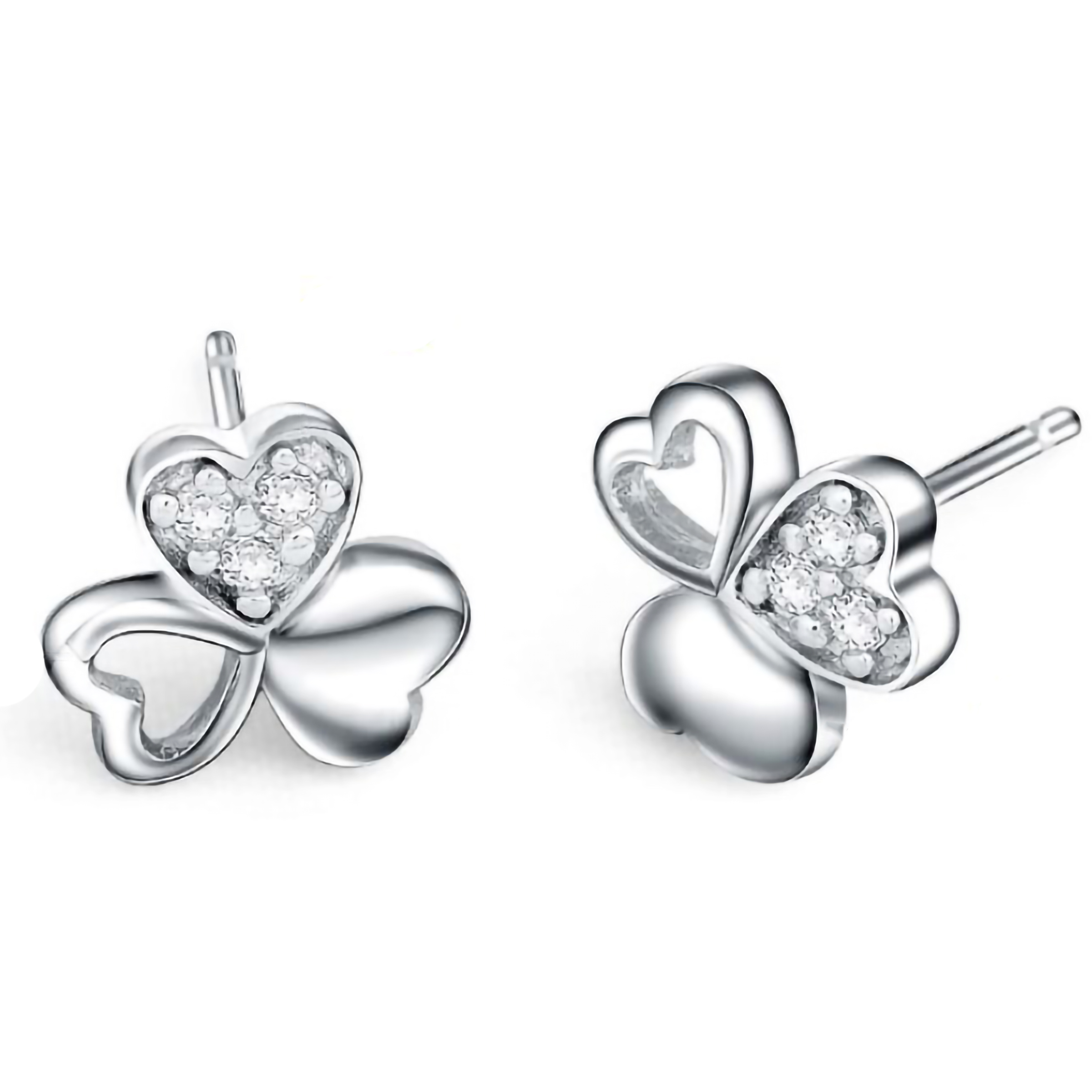 Emma Manor 14k White Gold Overlay Cubic Zirconia Clover Stud Earrings for Women