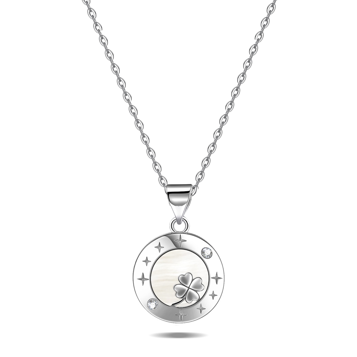 Emma Manor 925 Sterling Silver Natural Shell Four Cloved Leaf Pendant Necklace for Women