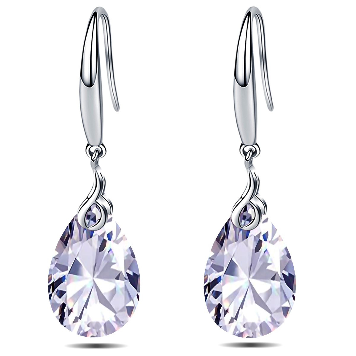 925 Sterling Silver 9x13mm Pear Shape Cubic Zirconia Drop Earrings for Women