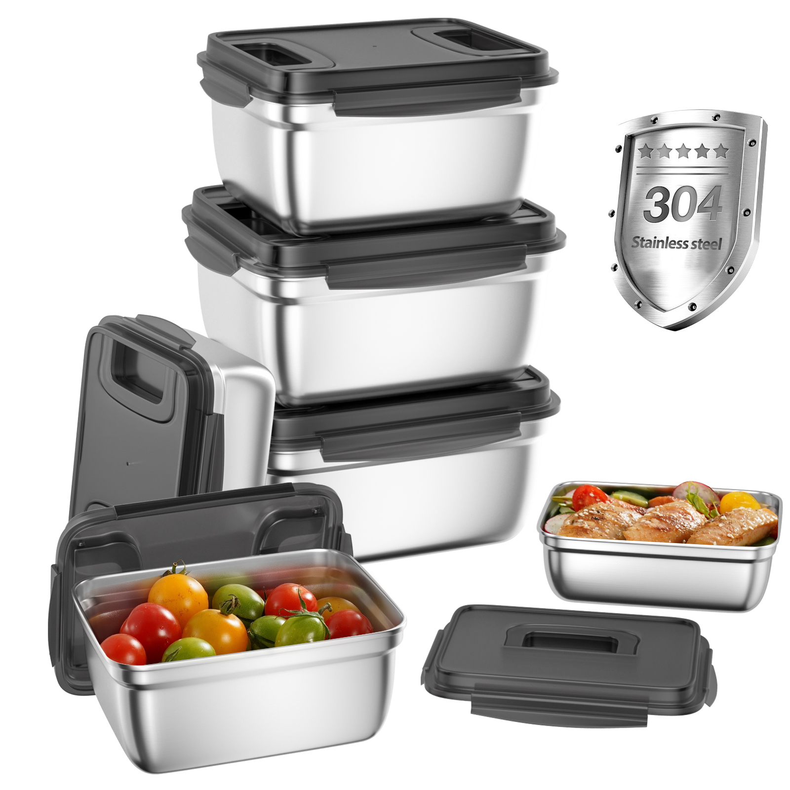 304 stainless steel fresh-keeping box, kitchen storage, 5.5L large capacity, frozen fresh-keeping, storing food, pickling kimchi, meat, etc