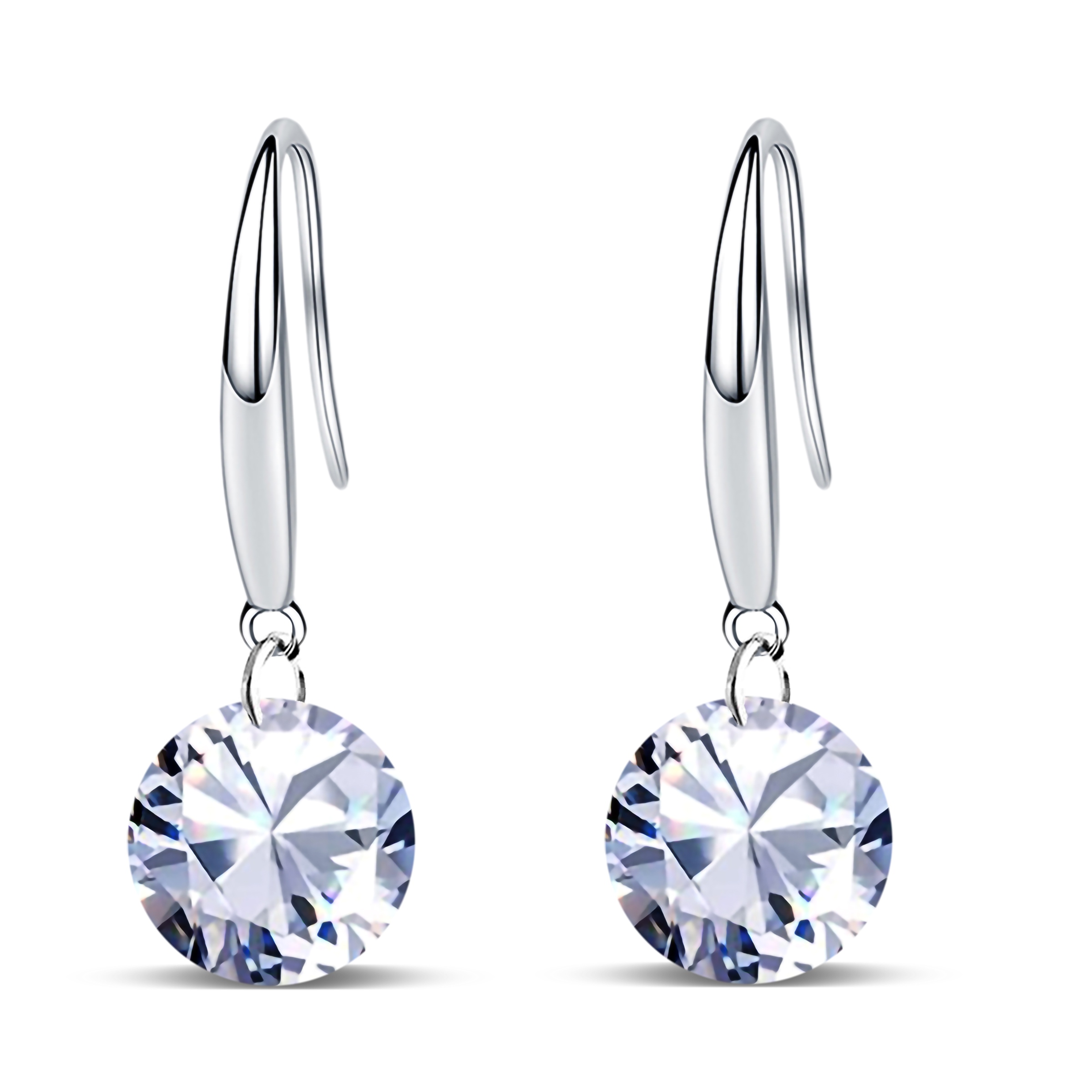 "Emma Manor 14k White Gold Plated 8.5mm Round Cut Pure Brilliance 5A Cubic Zirconia Drop Earrings "