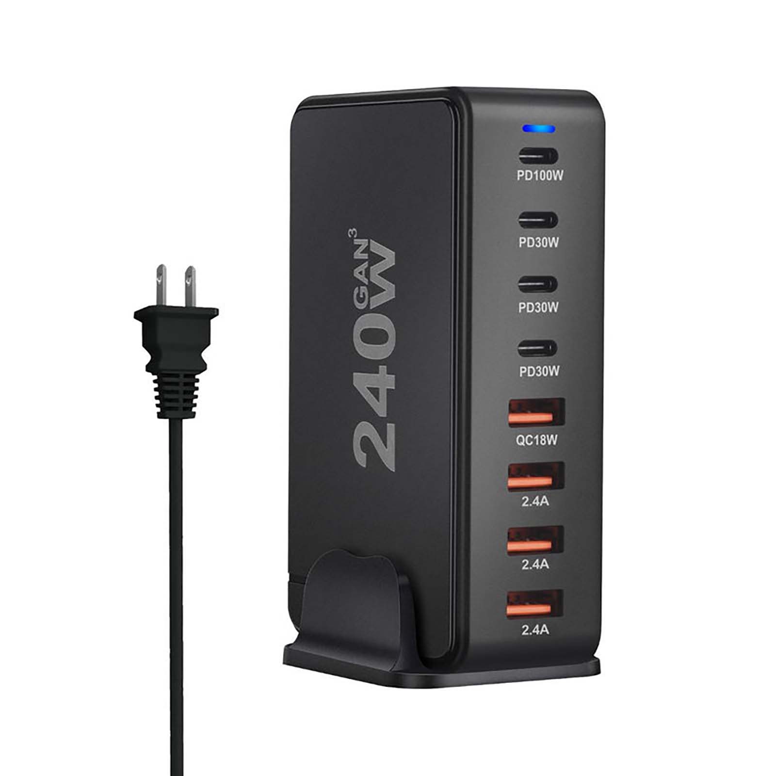 USB C Charger 240W USB C Charger Block,GaN III 8-Port Fast Charging Station Hub,PD 100W Laptop Charger Adapter Compatible with MacBook Pro/Air,DELL,Steam Deck,iPhone 15/14/13,Galaxy S24/23 etc