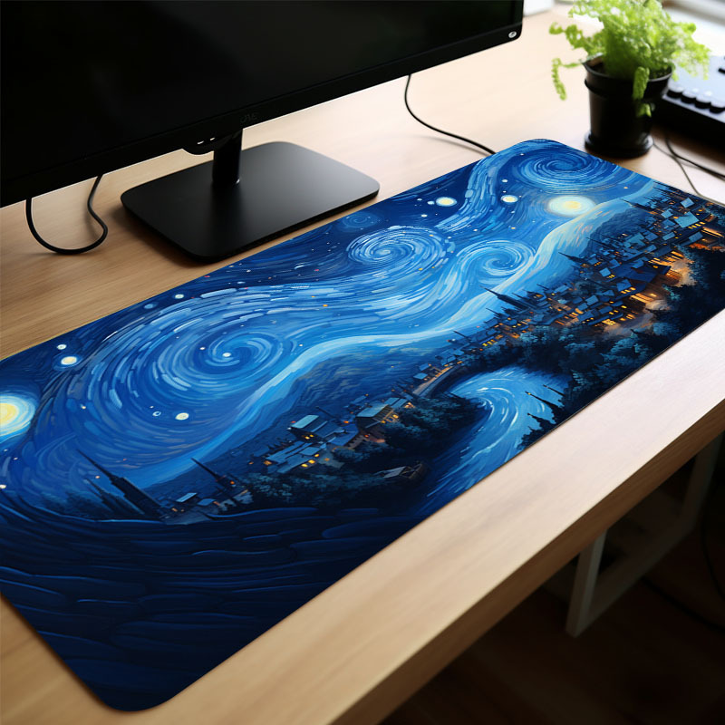 2pc Night Starry Sky Space Galaxy Mouse Pad Gamer Computer Large Mousepad XL Mouse Mat Keyboard Pad Soft Natural Rubber Anti-slip Carpet Office Accessories 35.4*15.7inches
