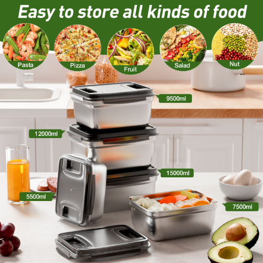 304 stainless steel fresh-keeping box, kitchen storage, 15L large capacity, frozen fresh-keeping, storing food, pickling kimchi, meat, etc., suitable for multi person gatherings such as Halloween and turkey festivals.