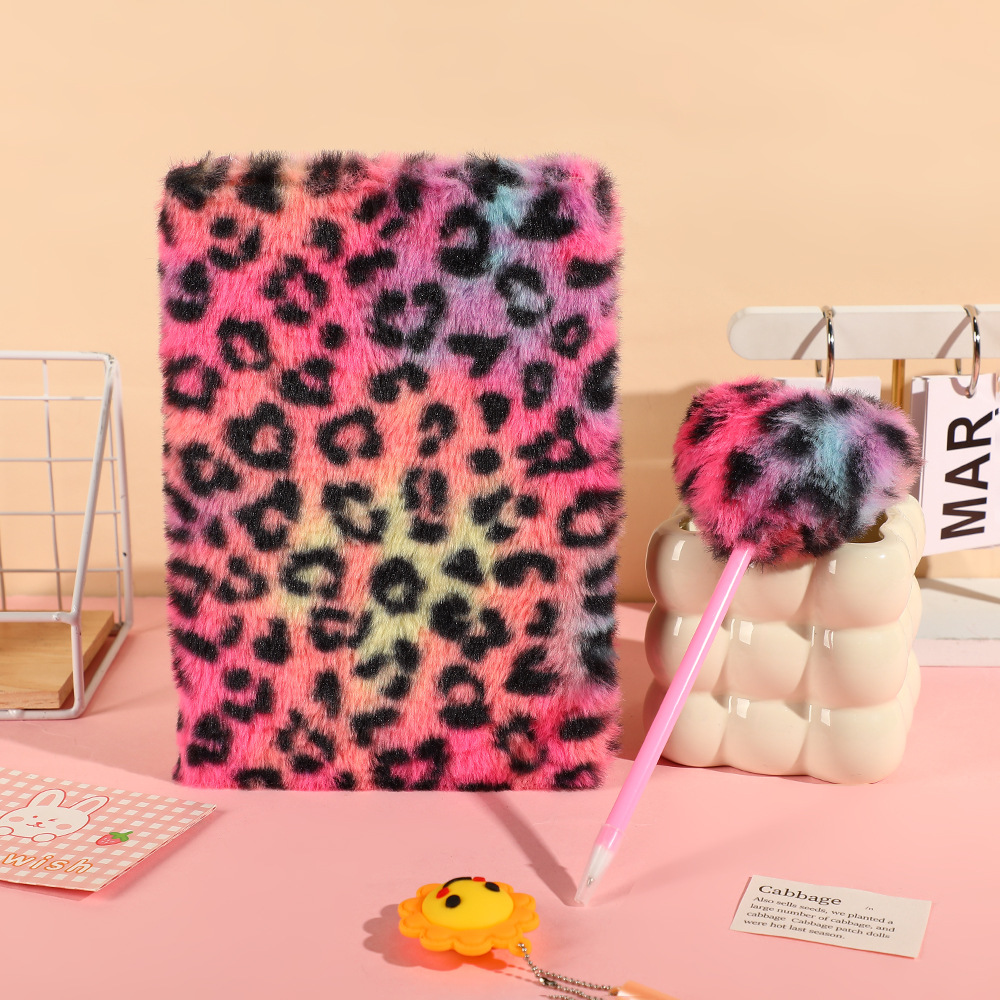 Leopard plush notebook A5 diary can be used for study and office suitable for gifts for girls sweet cool style Y2K cute princess style romantic