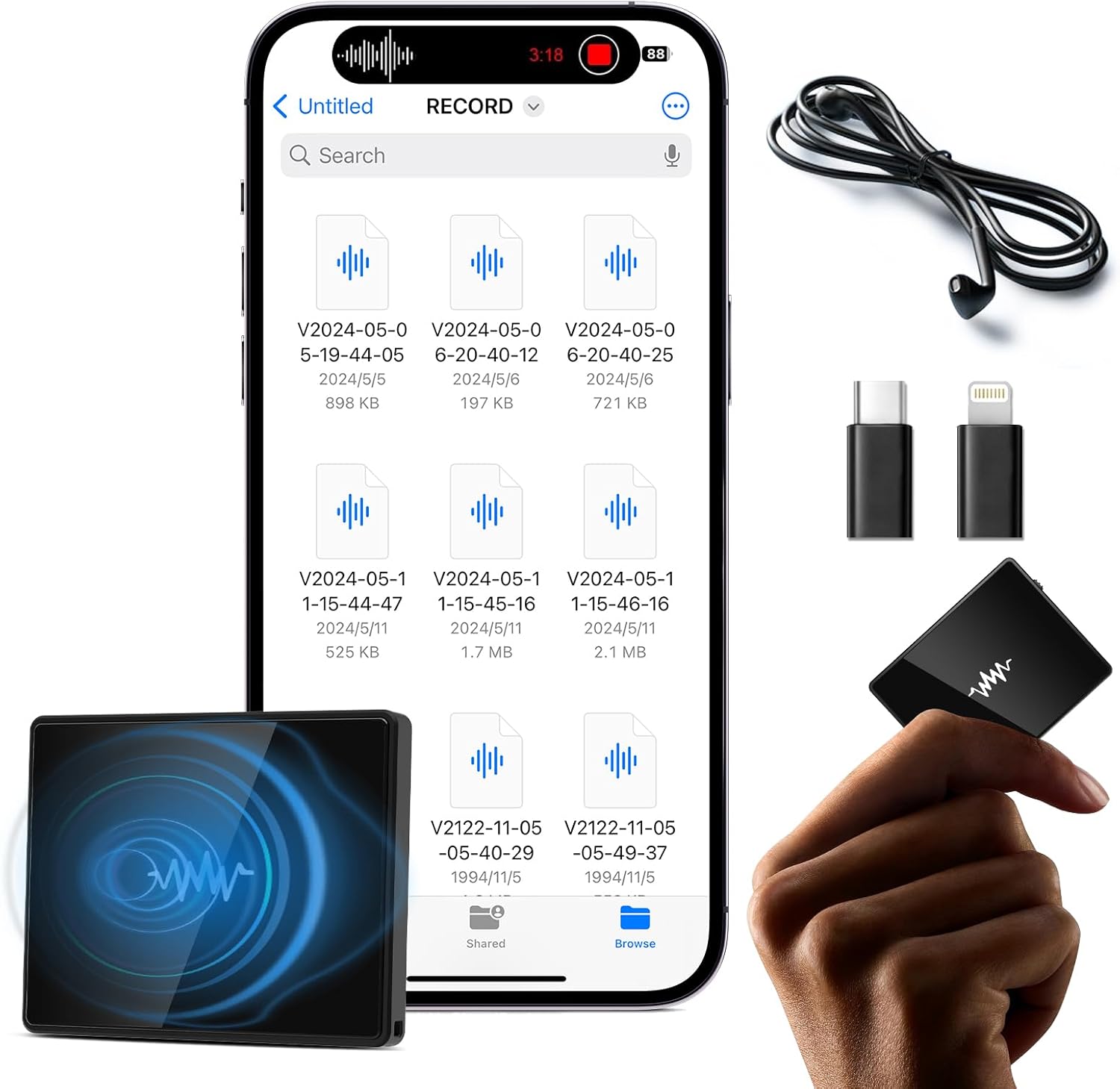 Voice Activated Recorder with Built-in Speaker-One-Button Control-Magnetic-Data Backup