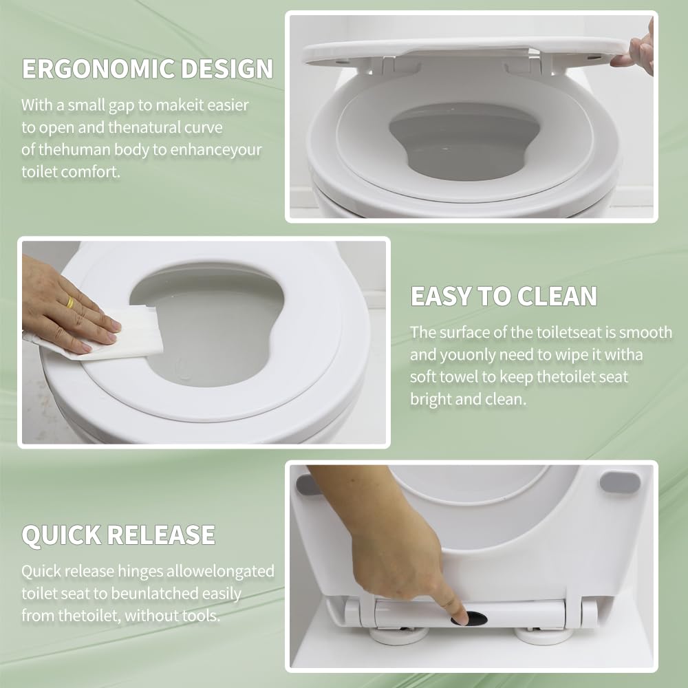 1pc U Shape Toilet Seat with with Built-In Potty Training Seat, for Family, Slow Close, Easy Clean, Suitable Standard Elongated or Oval Toilet Lid, Plastic, White