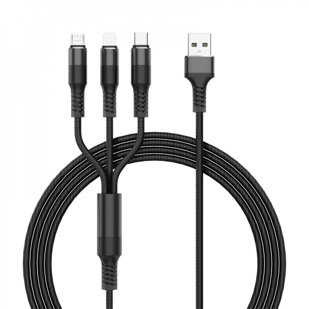 3-in-1 Nylon Strong Charge USB Cable 2.4A [3 FT], No Data Transfer, only Charging
